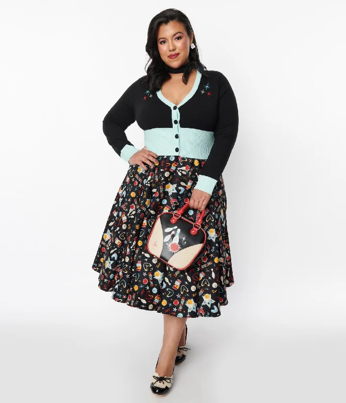 Boho - Chic Festival - Ready Style Black Let's Go Bowling Swing Skirt