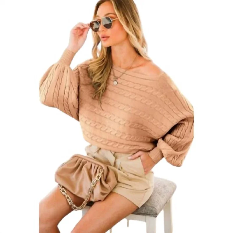 Best Deals Of The Season Boat Neck Cable Knitted Sweater In Mocha