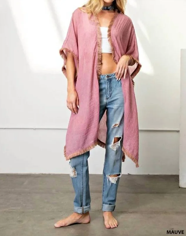Season Appropriate Women's Collection Fringe Trim Kimono In Mauve
