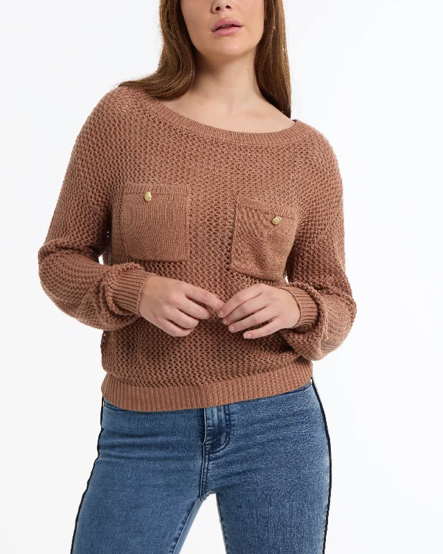 Special Occasion Wear BEBE Women's Open Knit Pocket Detail Sweater