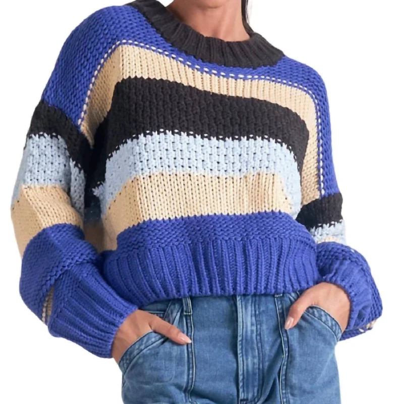Casual Chic Clothing Striped Crewneck Cropped Sweater In Blue Multi