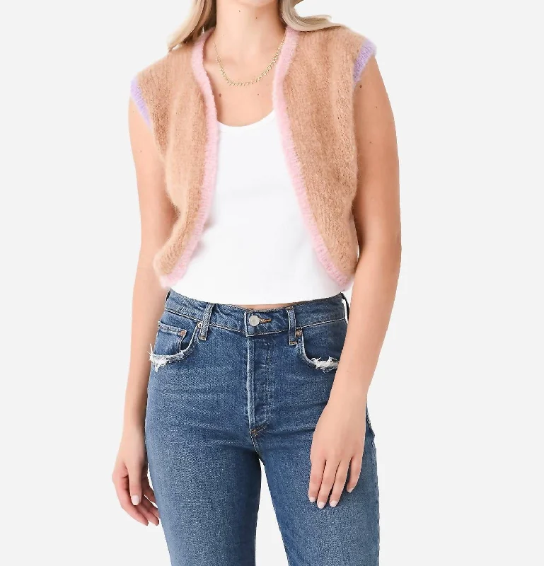 Holiday Sale Sleeveless Colorblock Bolero In Beige