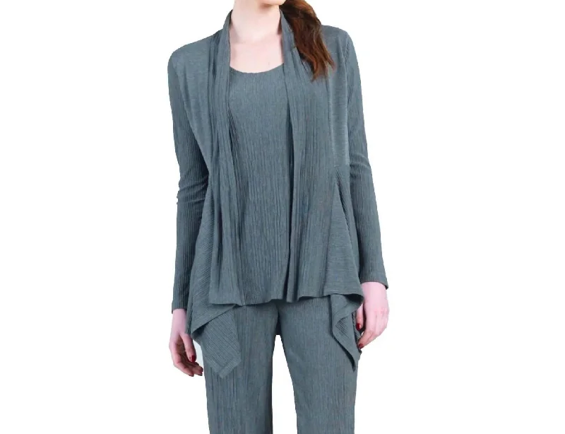 Huge Discounts This Week Knit Pleated Cardigan Twinset In Charcoal
