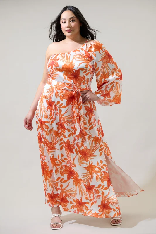 Urban Sophistication Nerola Floral One Shoulder Maxi Dress Curve