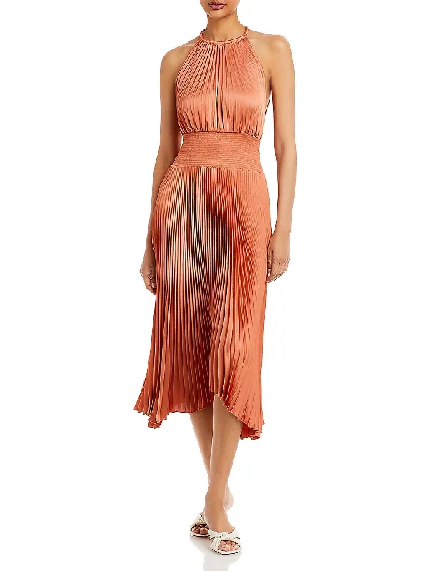 Style Revolution Renzo II Womens Shutter Pleat Midi Halter Dress