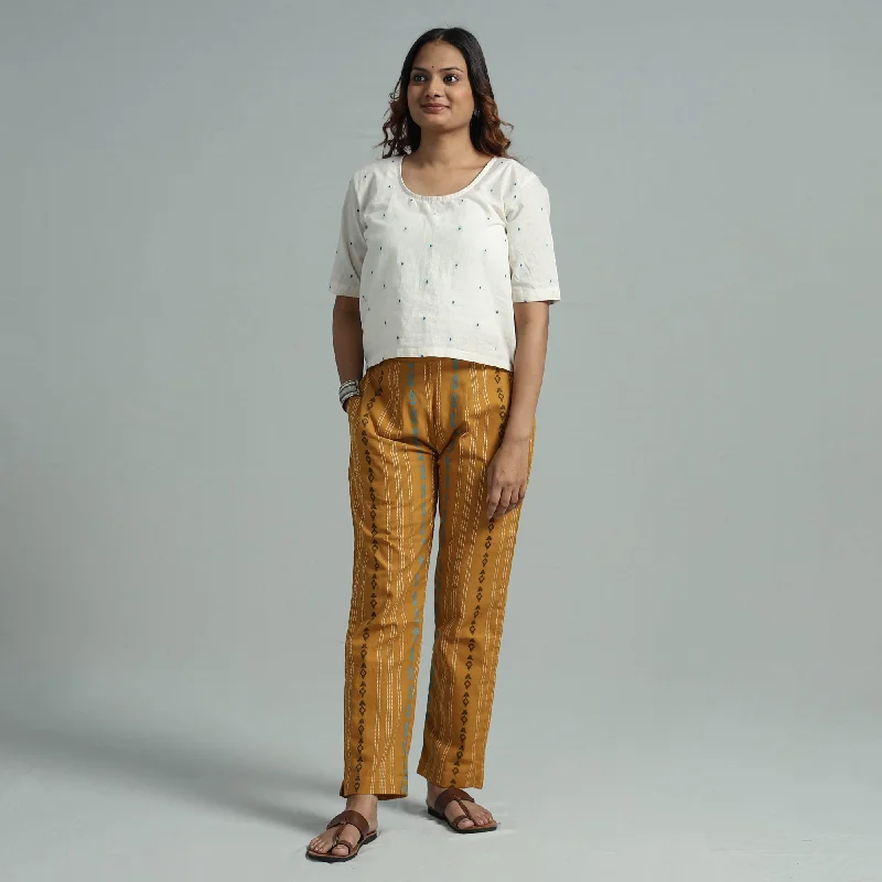 Chic Trends Unveiled Mustard Yellow - Jacquard Weave Cotton Elasticated Pant