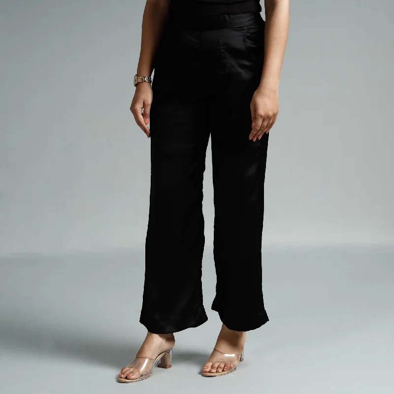 Classic Timeless Elegant Style Black Plain Modal Silk Elasticated Pant